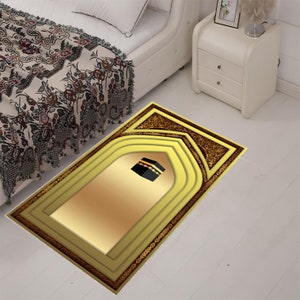 Kaaba Pattern Mat, Yellow Prayer Rug, Ramadan Eid Gifts , Prayer Mat, Custom Gift For Muslim, Muslim Prayer Mat, Muslim Wedding Gifts