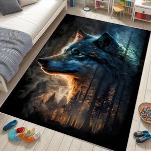 Custom Wolf Design Rug: Personalized Animal Print, Non-Slip Cotton Base