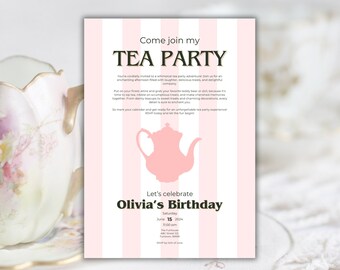 Minimalistic Vintage Tea Party Invitation - Printable & Customizable