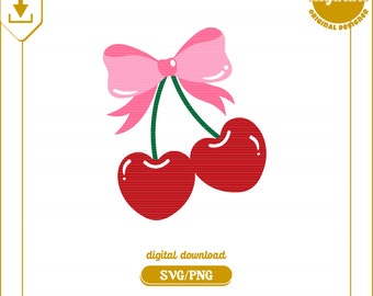 Cherry Bow PNG SVG, Trendy Coquette Aesthetic, Soft Girl Era, Girly Svg| Svg for Shirts, Mugs, Stickers and More