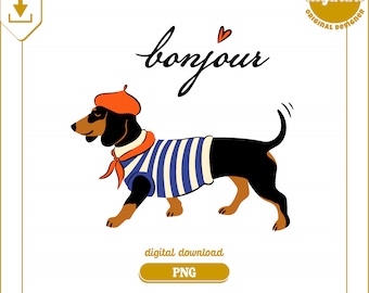 Bonjour Dachshund PNG: French Dog Clipart (Digital Download)