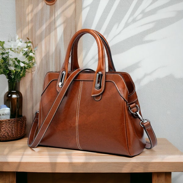Genuine Leather Handbag, Top Handle Bag | Gift, Birthday Gift, Anniversary, Shopping bag, Personalised, Handmade, Vintage bag | Wedding