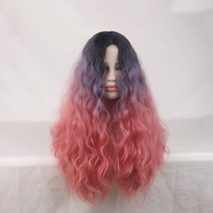 Pink Gradient Long Curly Wig: Middle Part, Big Wave