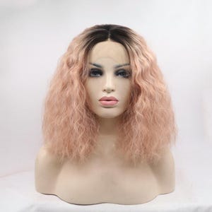 Chemical Fibre Head Wigs|Front Lace Wigs|Pink Gradient Medium Wigs|Lace Wigs|Short Curly Wigs|Halloween Wigs|Birthday Gifts