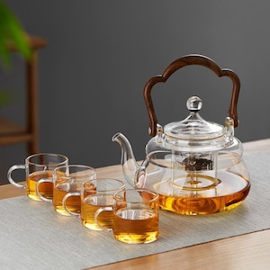 High Borosilicate Glass Teapot Set: Heat Resistant, Modern Tea Service ...