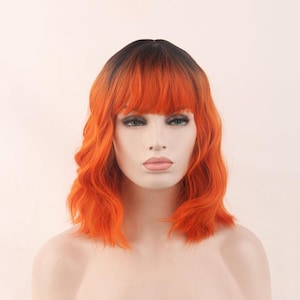 Shoulder-length dyed gradient wig|short curly hair|curly hair with bangs|synthetic fiber wig|full head bob wig|role playing|birthday gift