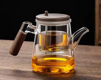 Glass Teapot Set: Walnut Handle, High Temperature Resistant