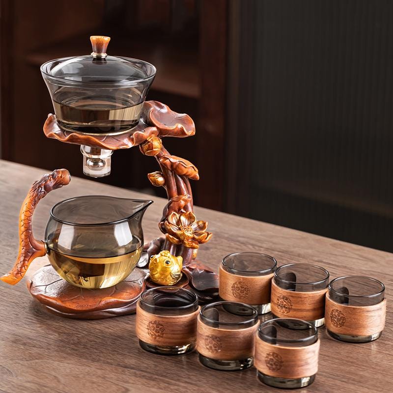 Gray Glass Automatic Tea Set: Magnetic Teapot With Teacups - Etsy