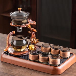 Gray Glass Automatic Tea Set: Magnetic Teapot with Teacups