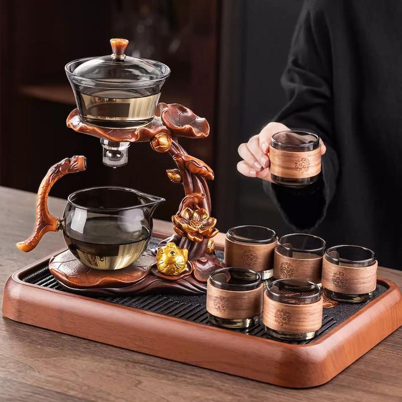 Gray Glass Automatic Tea Set: Magnetic Teapot With Teacups - Etsy