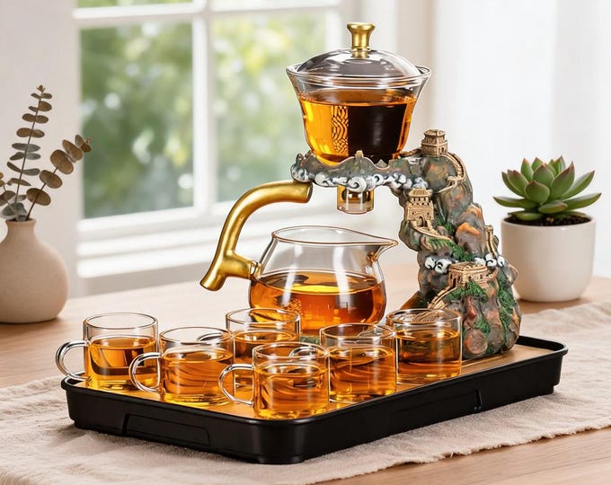 Handmade Glass Tea Set: Kung Fu Style with Magnetic Infuser