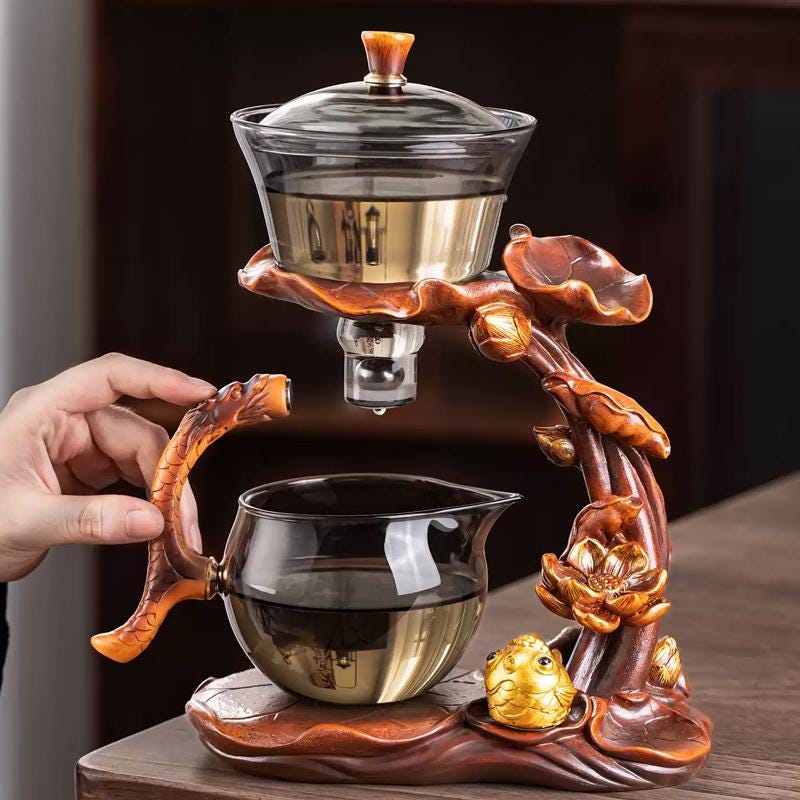 Gray Glass Automatic Tea Set: Magnetic Teapot With Teacups - Etsy