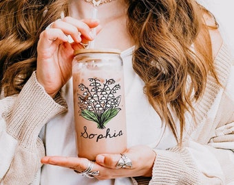 Personalized Birth Month Flower Mug with Name! Unique Birthday Present or Bridesmaid Proposal Gift for Her!