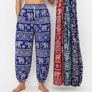 Elephant Print Harem Pants Bohemian – Unisex Thai Style - Freesize