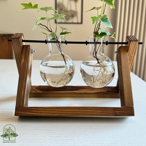 Schreibtisch-Pflanzenvermehrungsstation aus Holz und Glas, hydroponischer Pflanzenständer, Wasservase-Kräuter-Planter, perfektes Geschenk