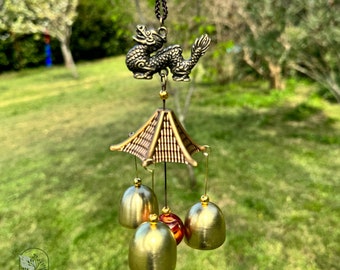 Outdoor Decor Dragon Feng Shui Windchime, Memorial Wind Bell for Balcony, Garden Decor for Nature Sound Meditation