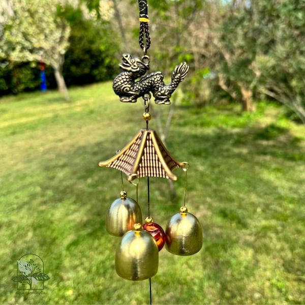 Outdoor Decor Dragon Feng Shui Windchime, Memorial Wind Bell for Balcony, Garden Decor for Nature Sound Meditation