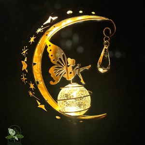 Fairy Solar Outdoor Led Light, Garden Metal Moon Statue, Decorative & Waterproof Outdoor Solar Lighting