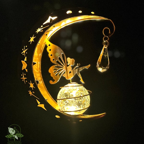 Lampe solaire LED d'extérieur féerique, statue de lune en métal de jardin, éclairage solaire extérieur décoratif et étanche