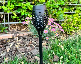 Solar Torch Lights with Flickering Flame, Outdoor Garden Lighting & Tiki Pathway Decoration