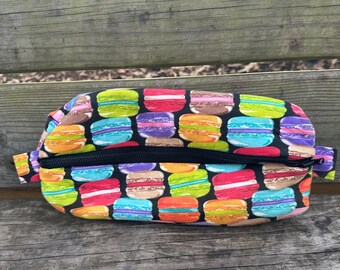 Handmade Macaroon Print Cosmetic Bag Zipper Pouch Makeup Organize Travel Rainbow