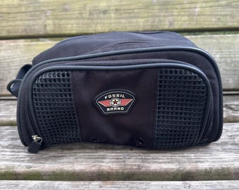 Vintage Fossil Brand Mens Black Canvas Toiletry Bag Dopp Shaving Kit Travel Bag