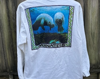 Vintage 90s Single Stitch Manatee Long Sleeve Aussie T Company Medium USA Made
