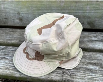 Vintage 1989 US Military USGI 3 Color Desert Camo Patrol Cap Hat Equa 6 7/8