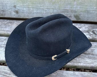 Vintage 1970's Stetson Black Cowboy Hat Size 7 1/8, Western
