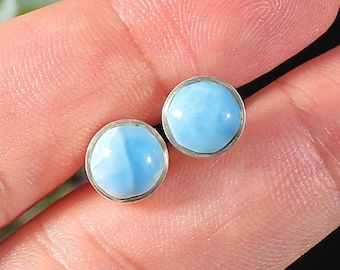 Larimar Stud Earrings, Dominican Blue Larimar in Sterling Silver, High Grade Handmade Crystal Jewelry