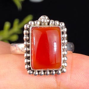 Carneool ring, carneool edelsteen, heksenachtige sieraden, wortelchakra kristal, 925 sterling zilver, maat 8.5