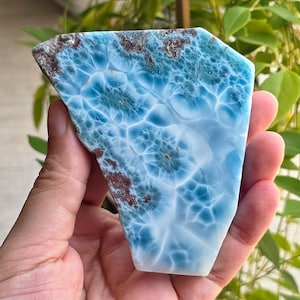 137g Larimar Slab, AAA+ Polished Dominican Larimar with Ocean Pattern, High Grade Crystal Display Specimen