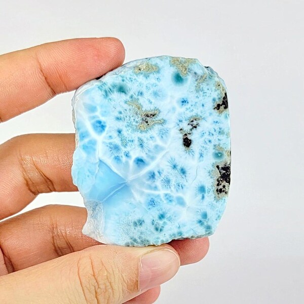 55g Larimar Slab, Sky Blue Crystal Stone Specimen from Dominican Republic, Premium Polished Gem for Jewelry or Display