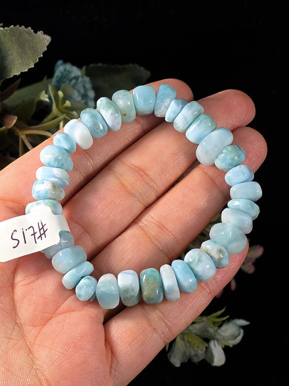 Freeform Larimar Bracelet, Dominican Blue Gemstone, 7 Inch Wrist Size