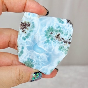Larimar Slice 62g, Green and Blue Crystal with Ocean Patterns from Dominican Republic