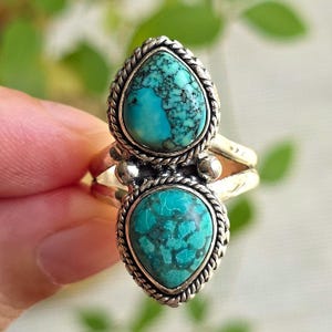 Tibetan Turquoise Ring Size 7, Genuine Gemstone in 925 Sterling Silver