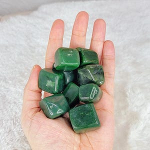Deep Green Jade Tumbled Stone for Healing, Meditation, Chakra & Worry Pocket Stone