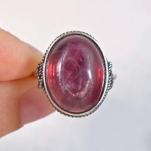 Lepidolite Ring, Purple Crystal Gemstone in 925 Sterling Silver, Adjustable Boho Jewelry