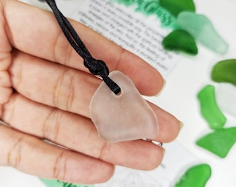Glazen hanger Caribische zee, authentieke ketting strandglas, oceaankristallen sieraden