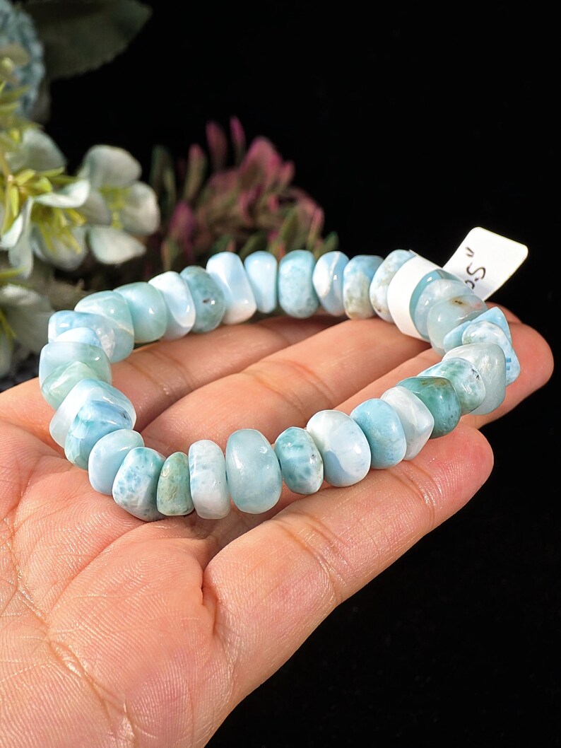 Pulsera de larimar de forma libre, piedra preciosa azul dominicana, tamaño de muñeca de 7 pulgadas. imagen 6