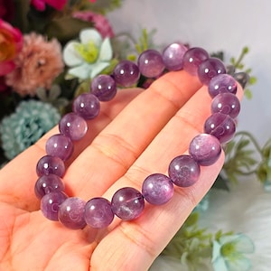Lepidolith Armband, hochwertige lila Kristallperlen Schmuck zum Stressabbau