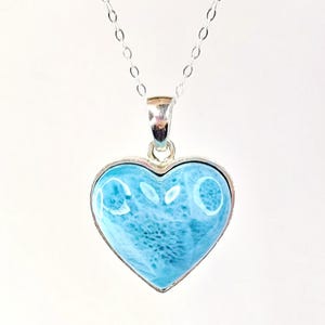Larimar Heart Necklace, Blue Crystal Pendant in 925 Sterling Silver