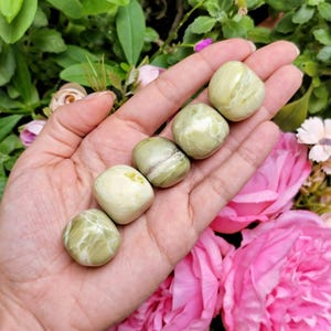 Serpentine Tumbled Stone, Green Healing Crystal for Protection, Meditation & Worry Relief