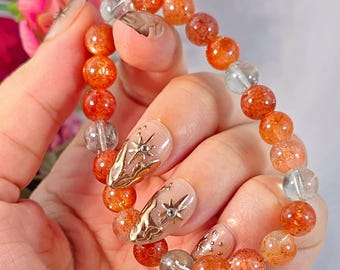 Arusha Sunstone Armband, seltene Orange Kristall Perlen Armband, Energie und Vitalität Natürlicher Edelstein Schmuck
