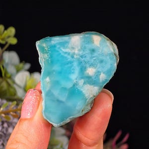 37g Larimar Slab, Deep Teal Crystal Slice, Dominican Rough Stone For Lapidary