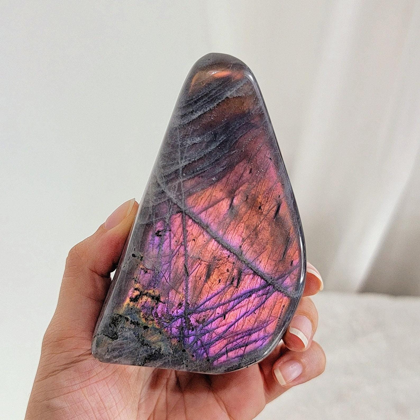 520g Flashy Pink Labradorite Freeform, Large Crystals, Self Standing Minerals, Spiritual Decor, Purple Labradorite, Finland Spectrolite
