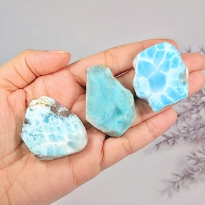 Larimar Slab Lot 98g, 3 Piece Unpolished Blue Crystal Stones from Dominican Republic