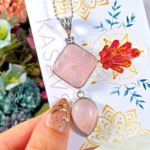 Rose Quartz Necklace, Pink Stone, Silver Plated Pendant, Love & Relationship Crystals, Gemmy Color, Girlfriend Gift, Witchy Amulet
