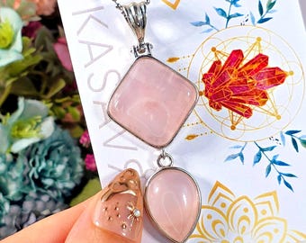 Rose Quartz Necklace, Pink Stone, Silver Plated Pendant, Love & Relationship Crystals, Gemmy Color, Girlfriend Gift, Witchy Amulet