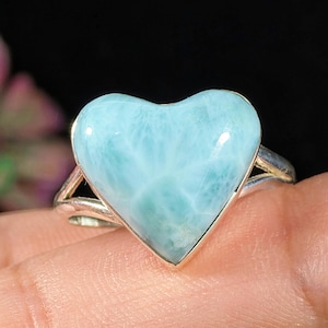 Light Blue Larimar Heart Ring, Sterling Silver Larimar Jewelry, Dominican Republic Larimar Shop - Size 8.5